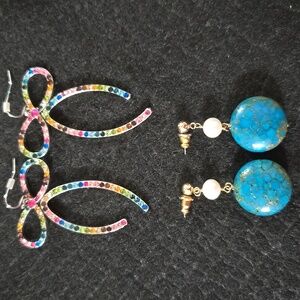 Colorful Bow Rhinestone & Faux Turquoise Drop Earring Bundle